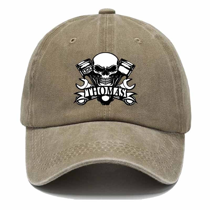 Industrial-Style Skull Baseball Cap Featuring A Skull Wrench Design Tough Guy Aesthetic, Outdoor Adventure, Motorcycle Repair