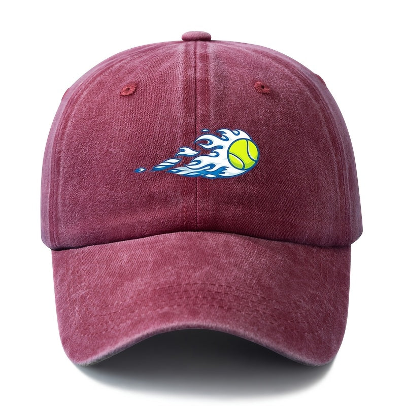 A Unisex Fashionable and Versatile Printed Flame Baseball Cap, Featuring a Classic Vintage Washed Outdoor Lightweight Curved Brim. Suitable for Casual Occasions Such as Outdoor Vacations, Travel, and Camping, as Well as Holiday Parties and Hip-hop