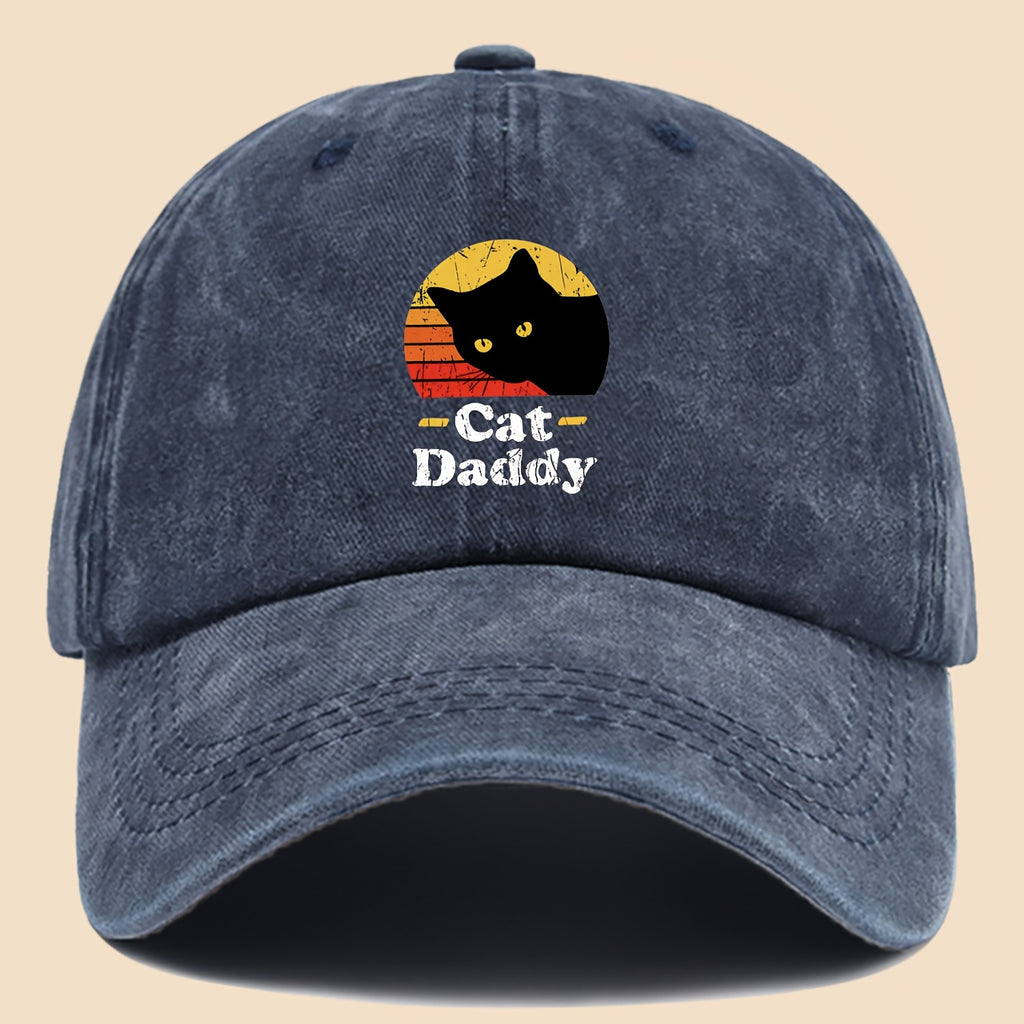 Charming "Cat- for daddy" Printed Baseball Cap, PAPA Retro Curved Brim for dad Hat, Suitable for Both Men And Women in All Seasons, Adjustable Size, Suitable for Most People, Trucker Sun Hat, Ideal Gift for Dad Or Grandpa, Suitable for Leisure