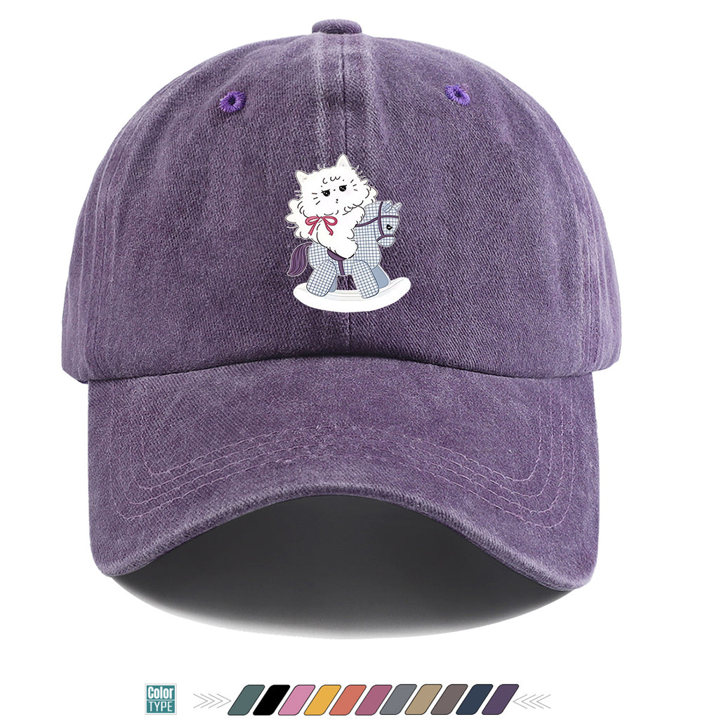 1pc Cartoon Cat Riding a Wooden Horse Printed Baseball Cap, Cute and Adorable Sun Hat, Stylish, , and Beautiful, Unisex Adjustable Baseball Cap, Daily Casual Hat, Family Outing Hat, Suitable for Shopping, Picnics, Amusement Parks, Parties