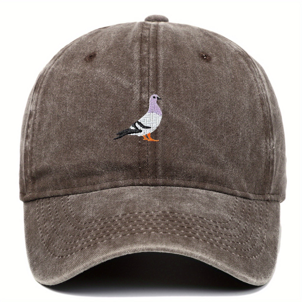 Lightweight Rayon Baseball Cap with Pigeon & VERG Print Emblem - Adjustable Metal Buckle, Minimalist Round Top Hat for Casual & Smart-Casual Wear, Year-Round Mature Style (Not Washable)