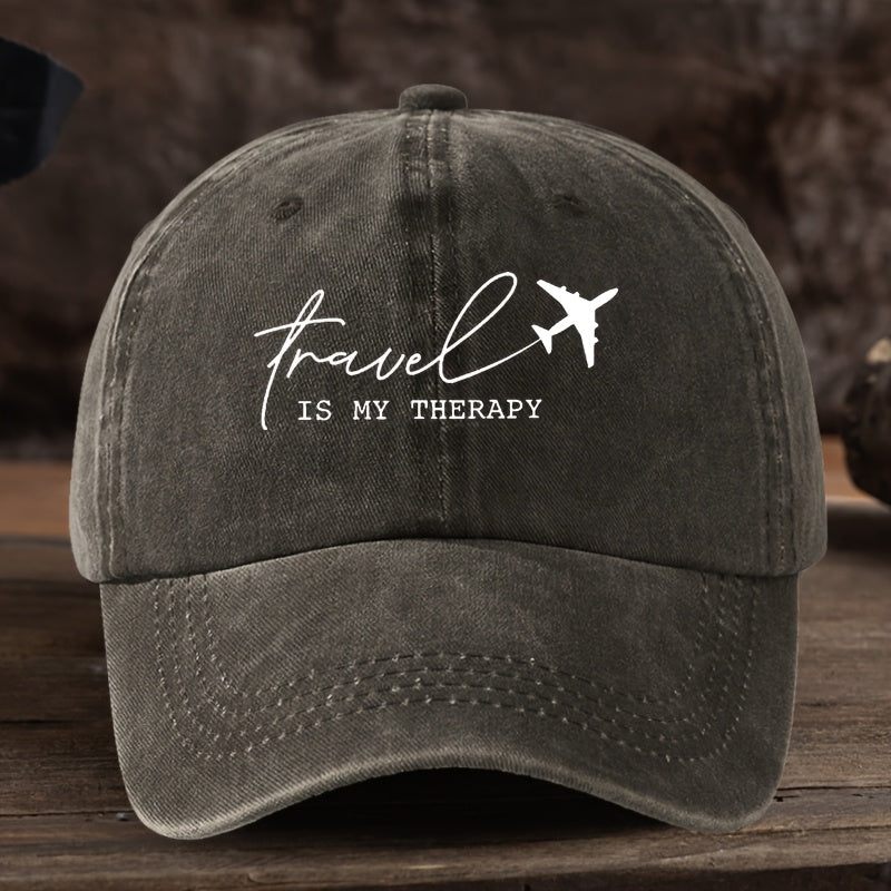 Fun Letter Airplane Print Baseball Cap Classic Washed Distressed Retro Curved Brim Hat Outdoor Casual Sports Running Hiking Camping Fishing Hat Soft Comfortable Dad Hat Individual Street Rock Hip-Hop Hat