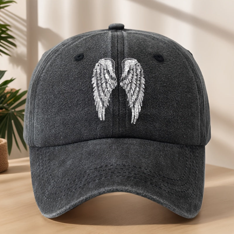 Angel Wing Printed Baseball Cap Classic Washed Distressed Retro Dad Hat Soft Comfortable Sweat-Absorbing Breathable Hat Outdoor Casual Sports Mountaineering Camping Fishing Hat Individual Street Hip-Hop Hat