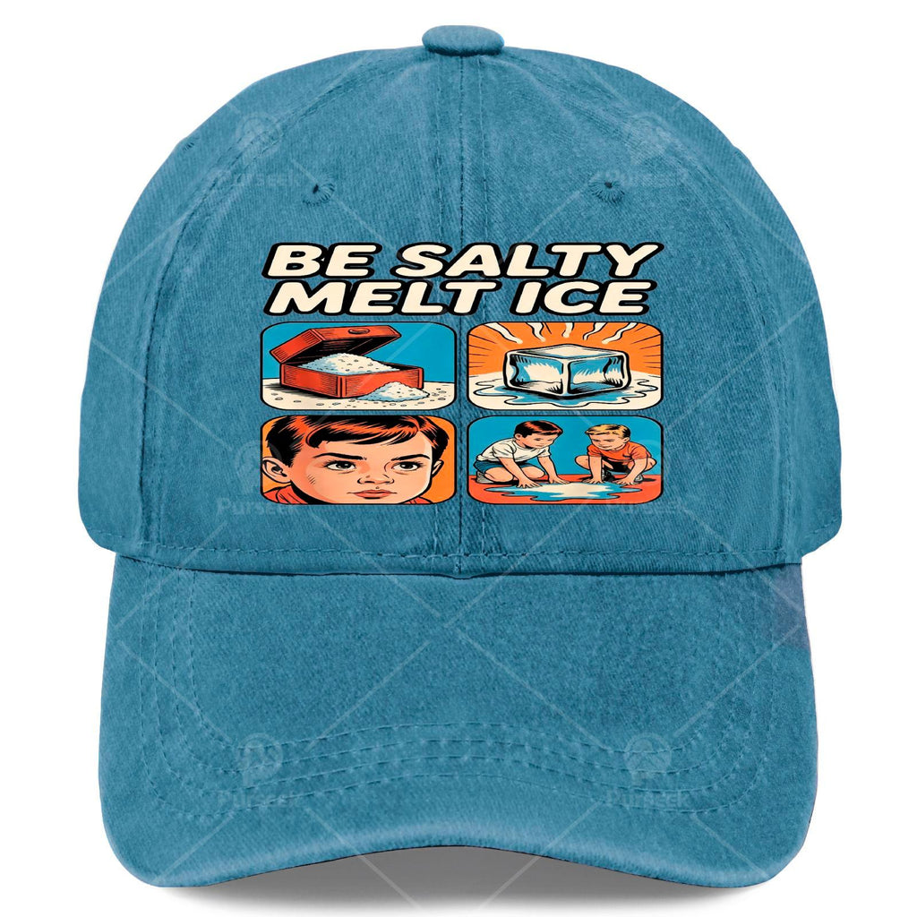 Unisex Fashion Baseball with a Washed And Distressed Look, Featuring The Humorous Phrase 'Stay Salts Melt I CE' As a Fun Gift