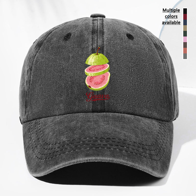 Unisex Guava Fruit Print Washed Vintage Baseball Cap, Fashionable Sun Outdoor Hat for Men and Women, Adjustable Trucker Hat Suitable for All Seasons and Daily Wear