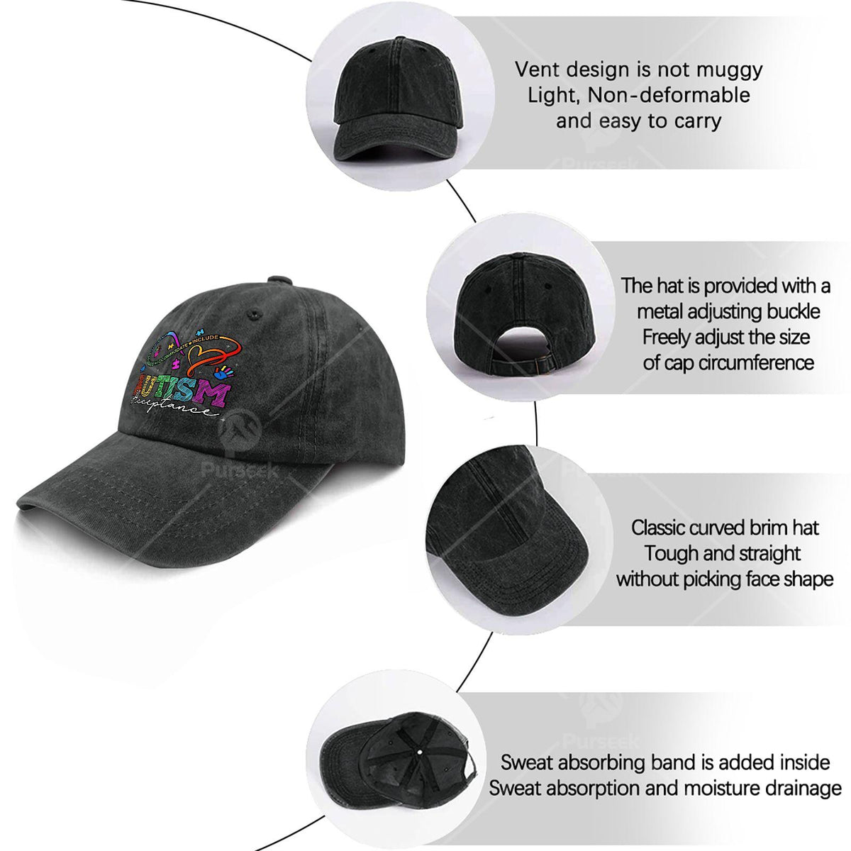 Neurodiversity Autism Awareness Rainbow Infinity Symbol Baseball Hat Unisex
