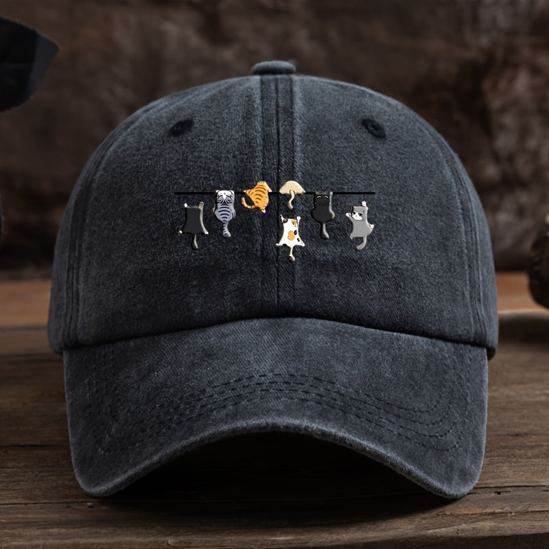 7 Cats Cartoon Print Baseball Cap Men'S Outdoor Duckbill Cap Trendy Versatile Sun Hat