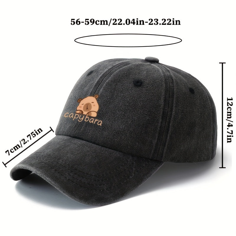 Unisex Capybara Print Baseball Cap | Lightweight 100% Polyester, Retro Washed Casual Outdoor Hat for Camping, Travel & Parties - Grey, Pink, Brown, Blue