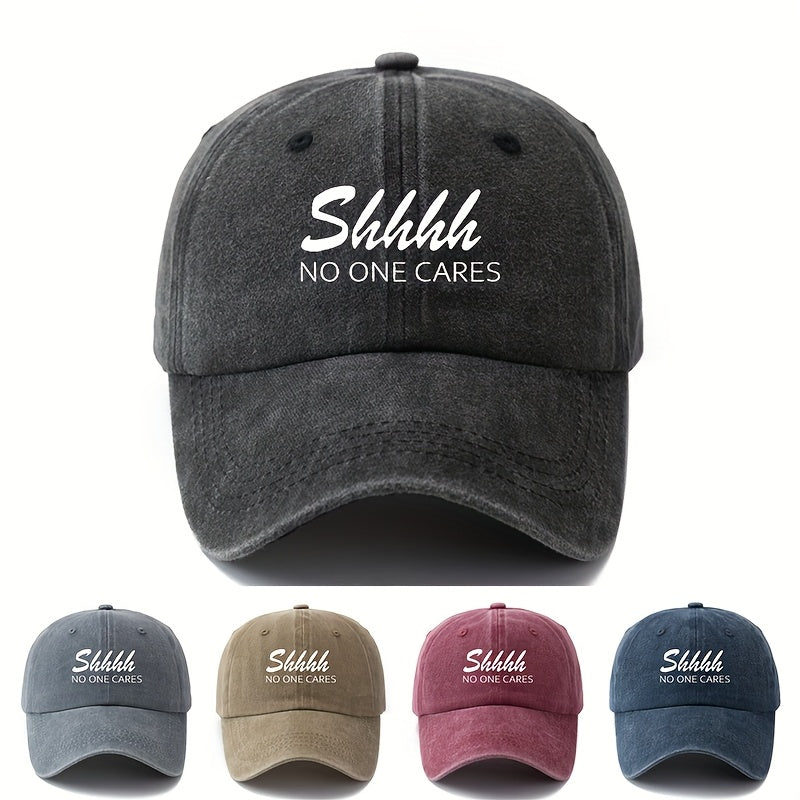 MAKEFGE "Shhhh NO ONE CARES" Funny Trucker Cap for Men & Women - Adjustable Lightweight Baseball Hat with 6-Panel Design, Breathable Suitable for Outdoor, Casual, Driving, - Unisex Adult Hat in 4 Colors (Black/Dark Gray/Beige/Pink)
