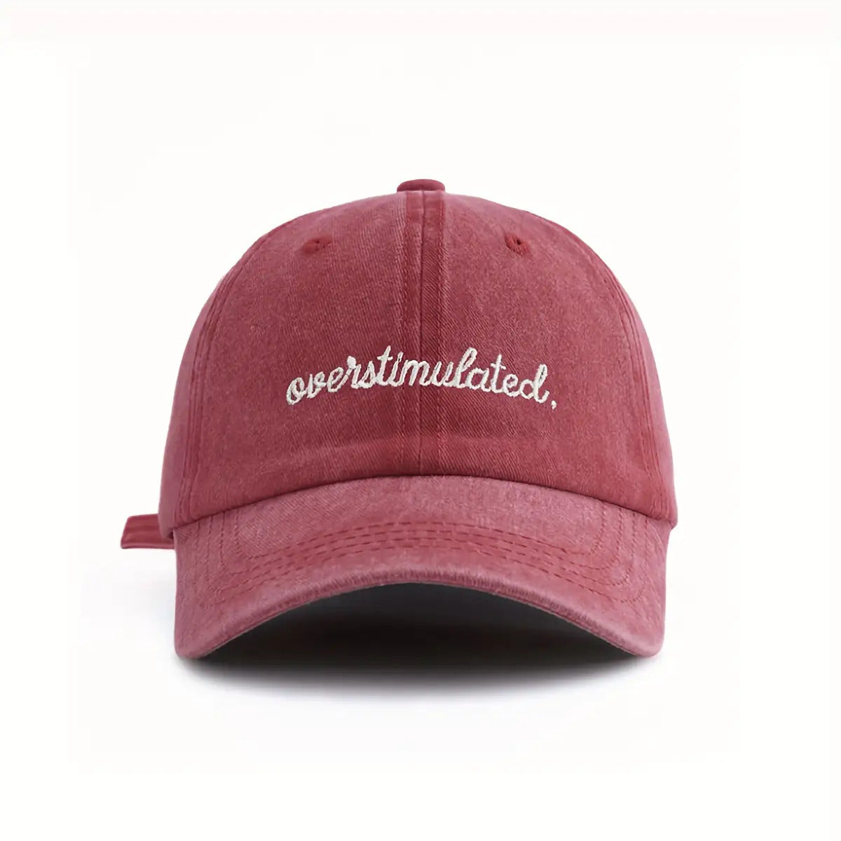 Overstimulated Embroidered Letter Women's Washed Baseball Cap, Fashionable Outdoor Retro Street Urban Style Unisex Baseball Cap Curved Brim Dad Hat Sun Hat Suitable for Vacation Beach Travel Cycling