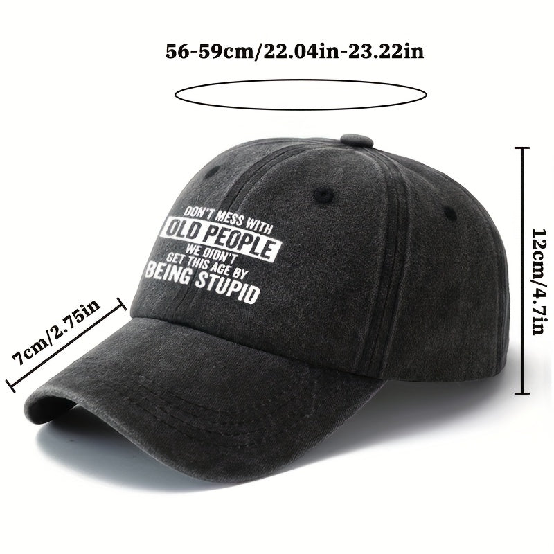 An Outdoor Sun Washable Baseball Cap, Printed with the Letters "DON'T MESS with OLD PEOPLE, " a Curved Brim Hat for Outdoor Vacations, Travel, and Leisure Activities, a Trucker Baseball Cap.
