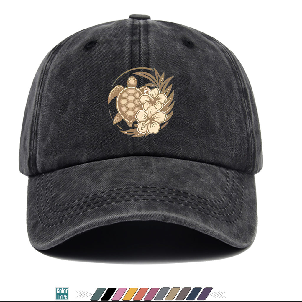1pc Sea Turtle And Hibiscus Print Baseball Cap, Breathable Sun Hat, Retro Elegant Design, Unisex Adjustable Cap, Casual Vacation Beach Hat, Outdoor Travel Hiking Hat, Daily Wear Fashion Hat, Seaside Play Sun Hat, Holiday Birthday Gift