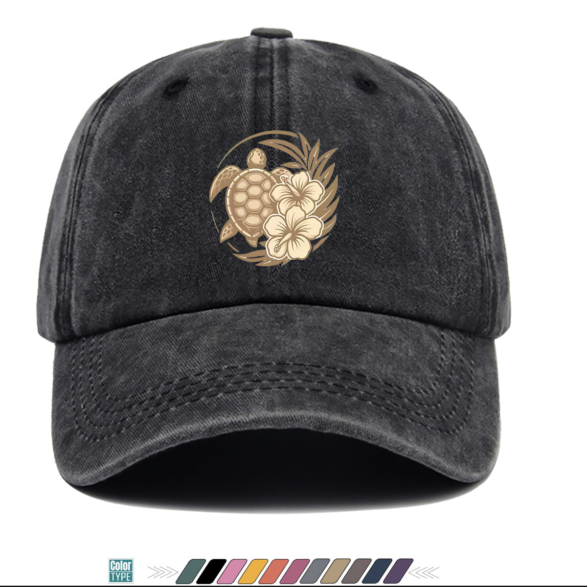 1pc Sea Turtle And Hibiscus Print Baseball Cap, Breathable Sun Hat, Retro Elegant Design, Unisex Adjustable Cap, Casual Vacation Beach Hat, Outdoor Travel Hiking Hat, Daily Wear Fashion Hat, Seaside Play Sun Hat, Holiday Birthday Gift
