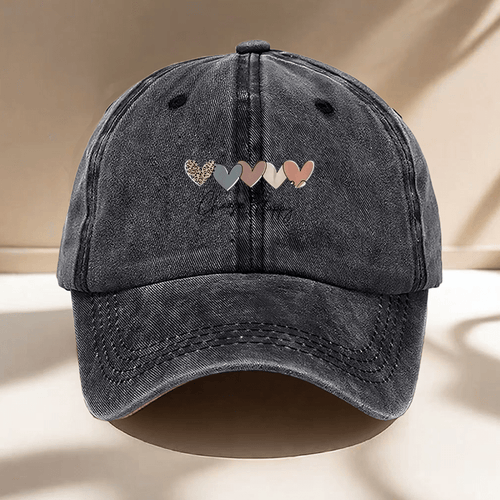 1pc Hat, "Heart and Happiness" Printed Baseball Cap, Adjustable Solid Color Hat, Dad Hat, Hiking Hat, Perfect for Outdoor Activities, Daily Outings, Shopping and Dating, Versatile Headwear Accessory