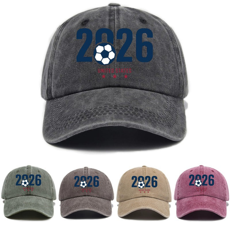 Washed Distressed Printed Baseball Cap Adult Hot Selling Trendy Style 2026 Soccer Print Washed Vintage Distressed Soft Top Cap Unisex