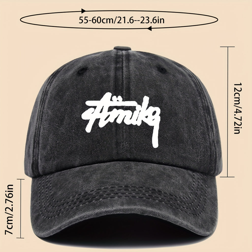 1pc AMIKE Printed Urban Cool Baseball Cap - Unisex Adjustable Washed Skate Cap for Outdoor Adventures, Breathable Fashion Unisex Design, Perfect for Hiking, Fishing, Dating - Ideal Gift for Teens, Couples, and Families for Birthdays/Holidays