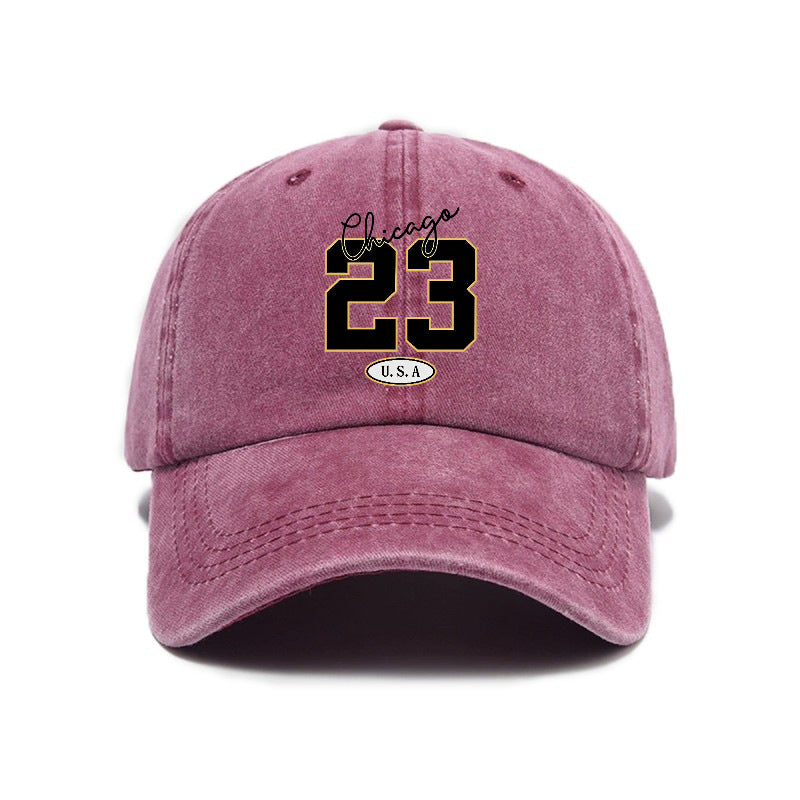 Fashionable, Simple, and Versatile Trendy Number 23 Print Washed Distressed Soft-top Sun- Baseball Cap, Unisex Hat