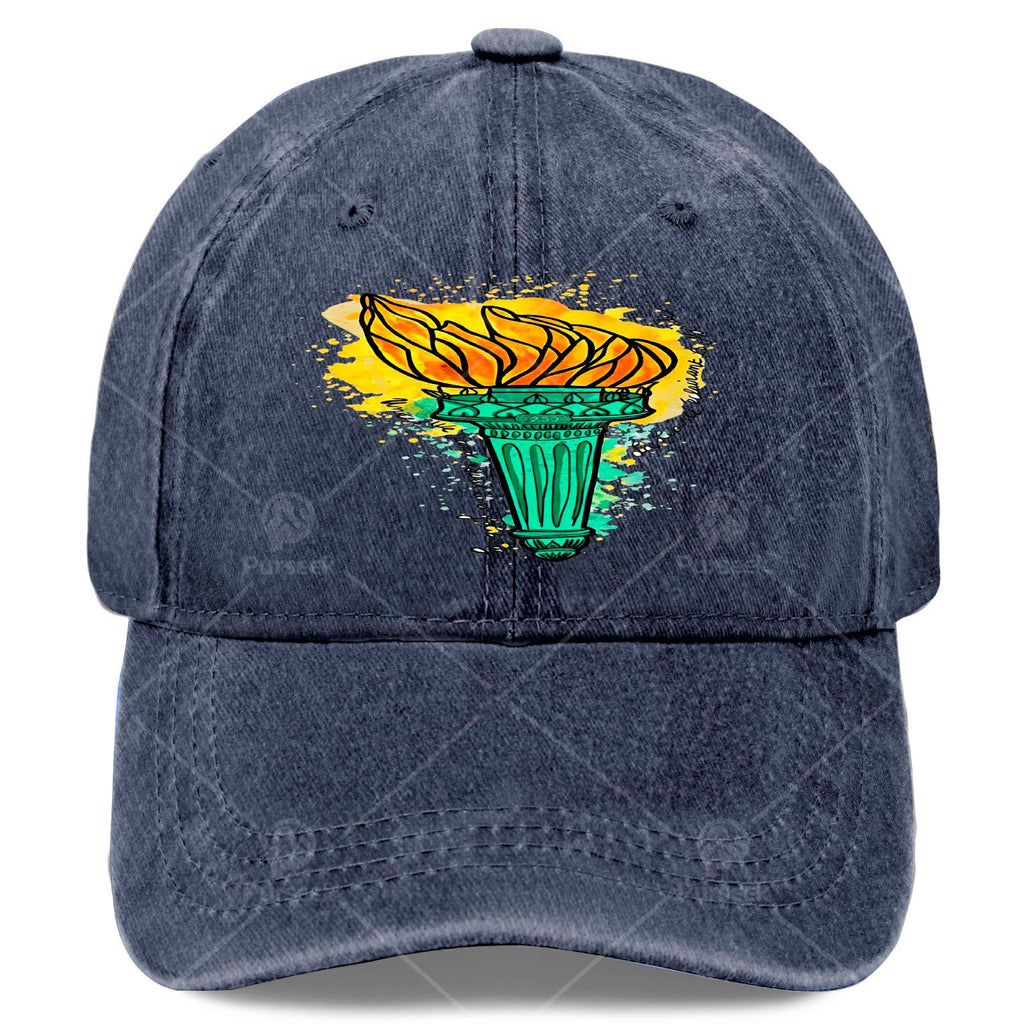 Fire of Liberty USA 250 French Retro Baseball Cap - Vintage Statue of Liberty Torch Print, Unisex Soft Washed Cap with Full Torch, Machine Washable Suitable for Christmas, 4th of, Games, Round-Top Curved Brim for Men & Women
