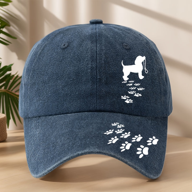 Vintage Washed Distressed Duckbill Baseball Cap with Dog Paw Print - Soft Breathable Sweat-Absorbent Suitable for Outdoor,, Camping, Fishing, Streetwear Hat - Classic Retro for Sports & Hip-Hop Style