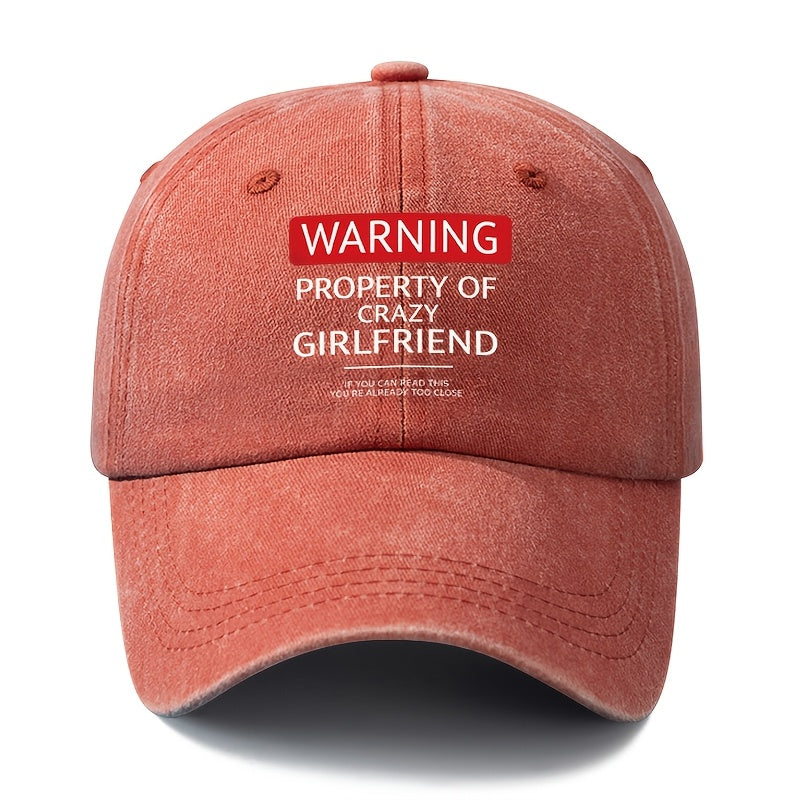 Unisex Fashion Versatile Printed WARNING Baseball Cap, Classic Retro Washed Outdoor Lightweight Curved Brim Hat, Trucker Cap, Suitable for Outdoor Vacation Travel Camping And Casual Occasions, Holiday Party Hip-Hop Hat