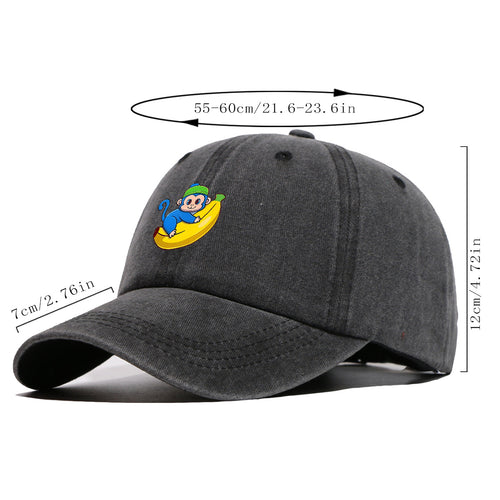 1pc Blue Monkey Banana Print Baseball Cap - Adjustable Unisex & Hat with Monkey & Banana, Suitable for Daily Wear, Outdoor Activities, Amusement Parks, Birthday Gifts - Cute Birthday Present for And