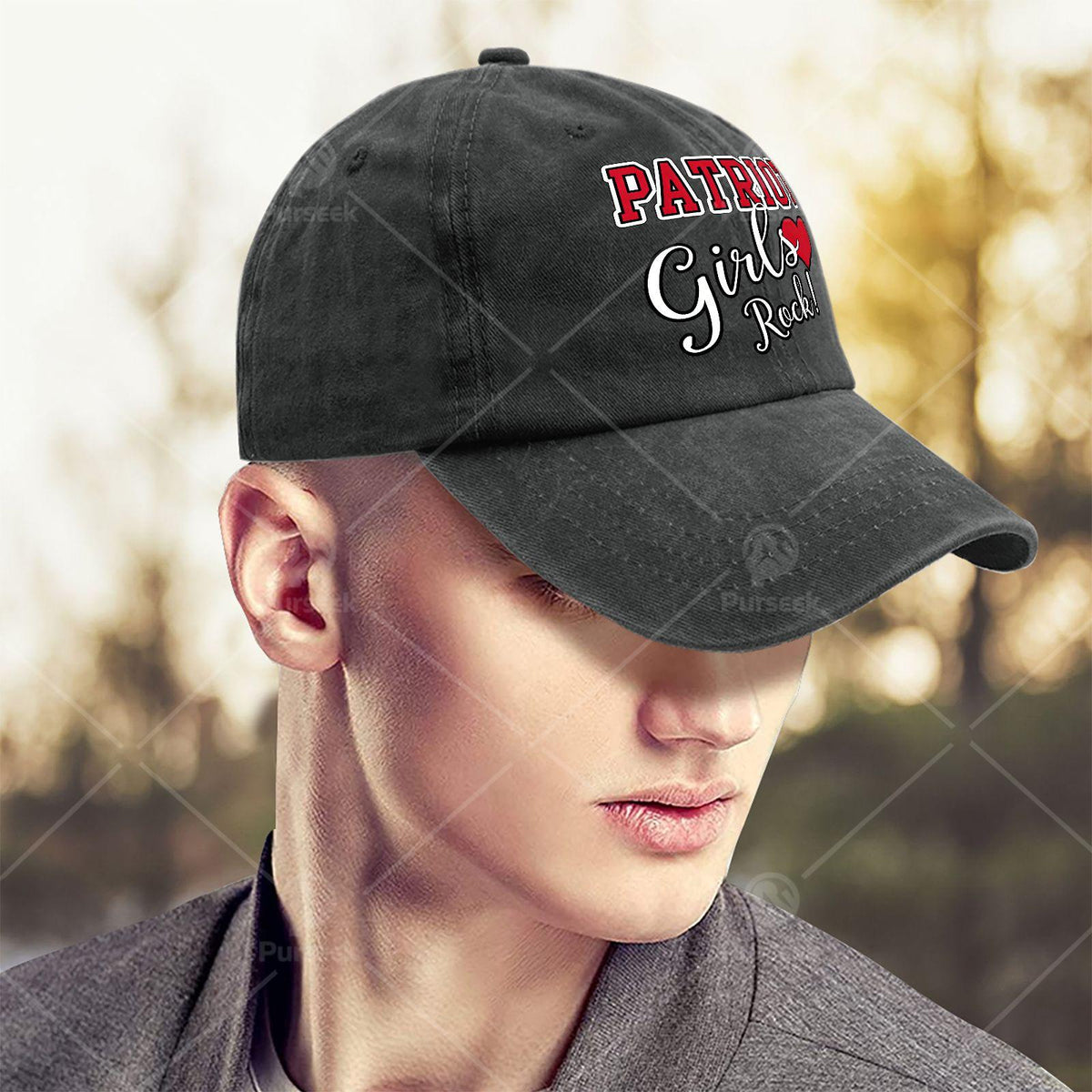 Patriots Girls Rock Cute Heart Baseball Hat Unisex Vintage Washed Distressed