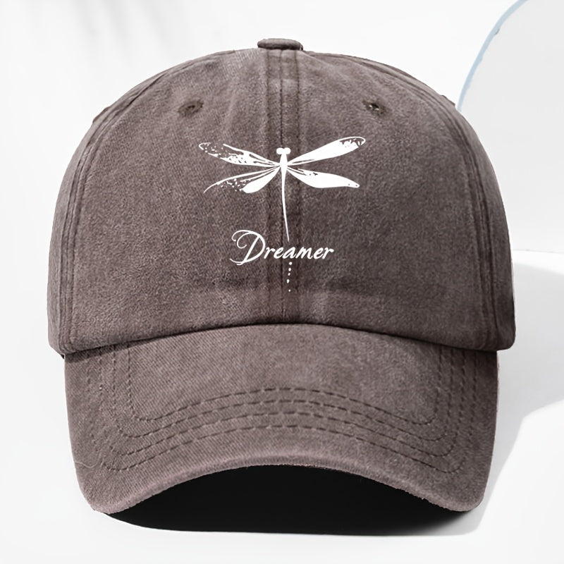 Unisex Dragonfly Dreamer Print Washed Vintage Baseball Cap - Lightweight Polyester Adjustable Unisex Sun Hat, Trucker Style, All-Season Casual Wear