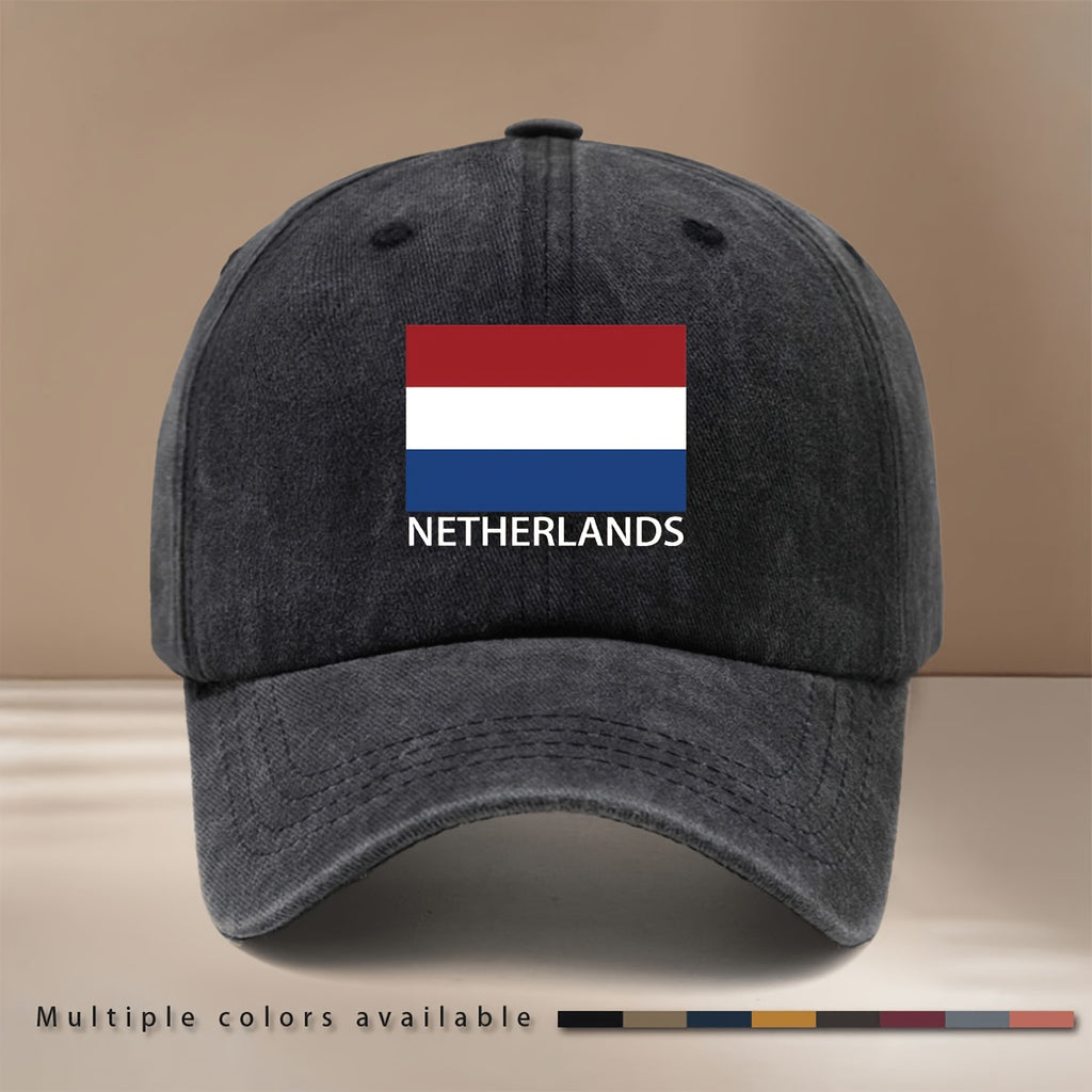 NETHERLANDS Text Print Pattern Baseball Cap, Four Seasons Universal Duckbill Cap, Trendy Textured Six-Panel Hat, Comfortable and Lightweight Hip-Hop Cap, Unisex Curved Brim Hat, Sports Event Support Accessory, Casual Hat with Adjustable Size