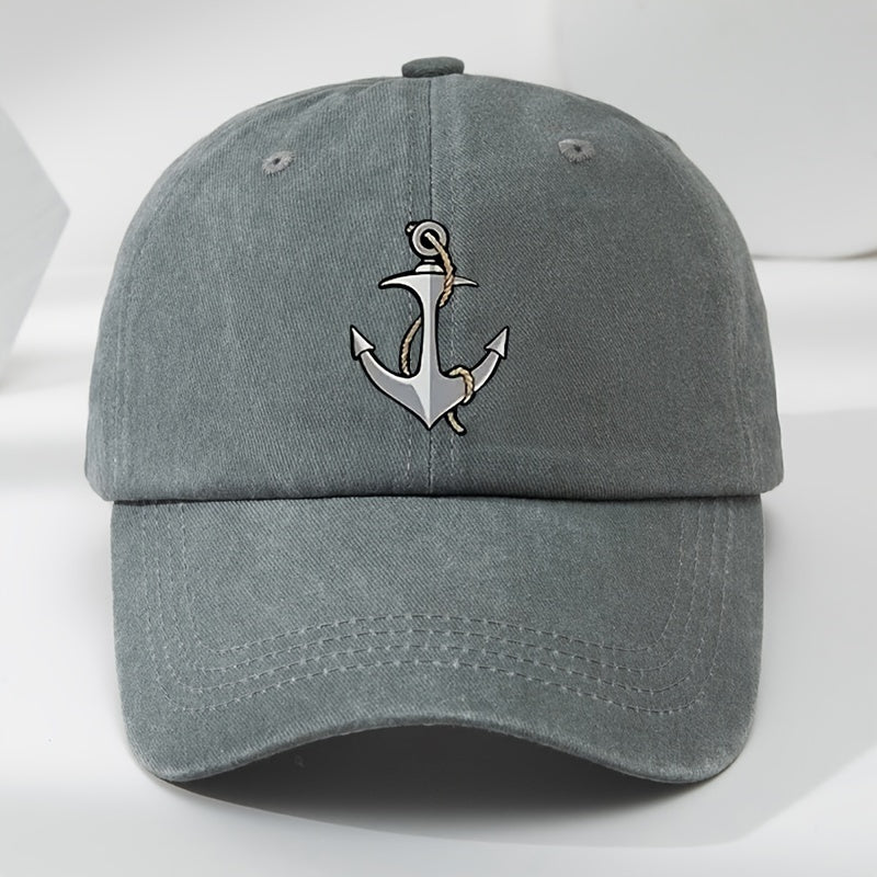 Vintage Anchor Print Baseball Cap - Adjustable, Soft Top Casual Hat for Men, Polyester