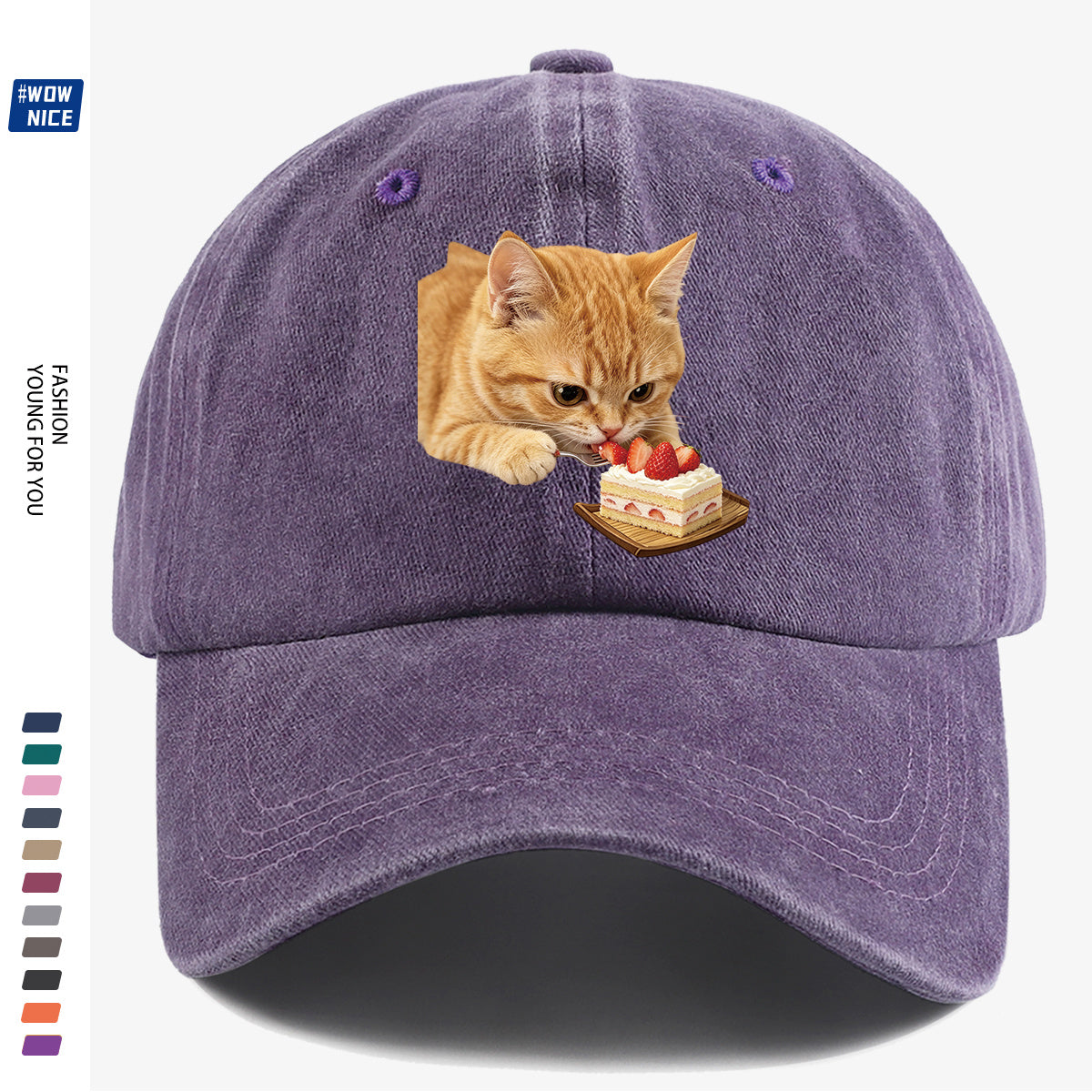 1pc Orange Cat Eating Strawberry Cake Fun Printed Baseball Cap, Cute And Playful Design Unisex Adjustable Size Casual Hat for Shopping, Dating, Coffee Shop Gatherings, Park Walks, Best Friend Outings, Weekend Fun, Party Activities, Trendy Accessory