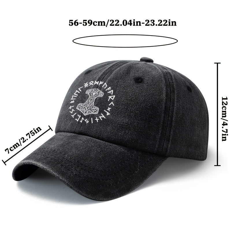 Unisex Fashionable All-Match Printed Thor'S Hammer Baseball Cap, Classic Retro Washed Outdoor Lightweight Curved Brim Hat, Trucker Style Baseball Cap, Suitable for Outdoor Vacation Travel Camping And Casual Occasions, Holiday Party Hip-Hop Hat
