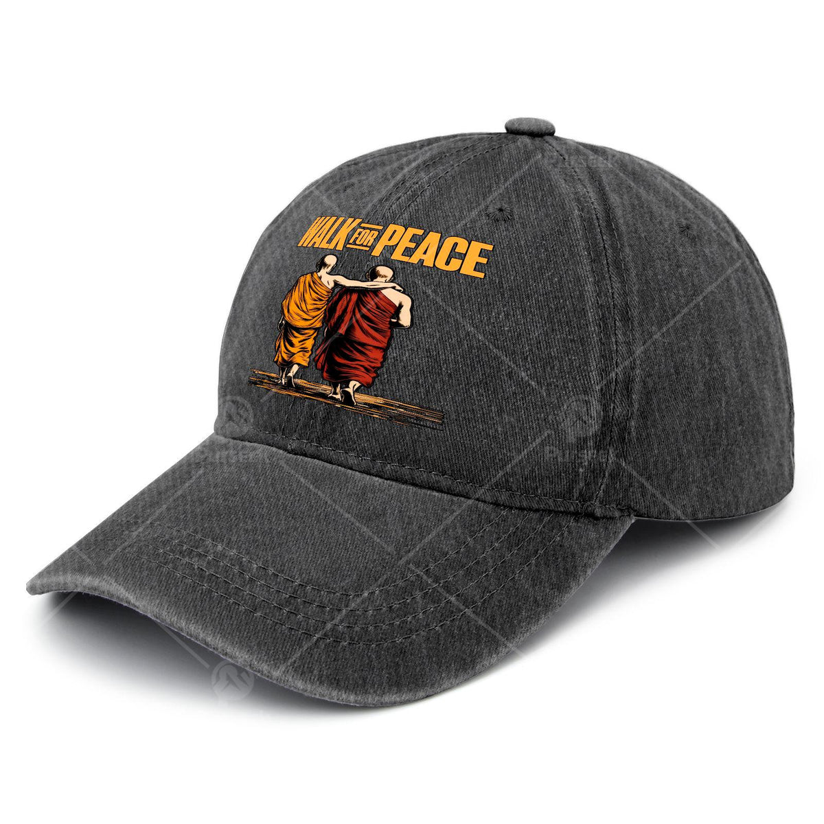 Unisex Vintage Washed Baseball Hat Featuring a Bold Quote about Walking for Peace with Monks