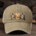 Three Cat Print Baseball Cap - Adjustable, Machine Washable Dad Hat, Suitable for Outdoor Sports, Outdoor Sports Cap, Fashion Trucker Hat Available in Multiple Colors
