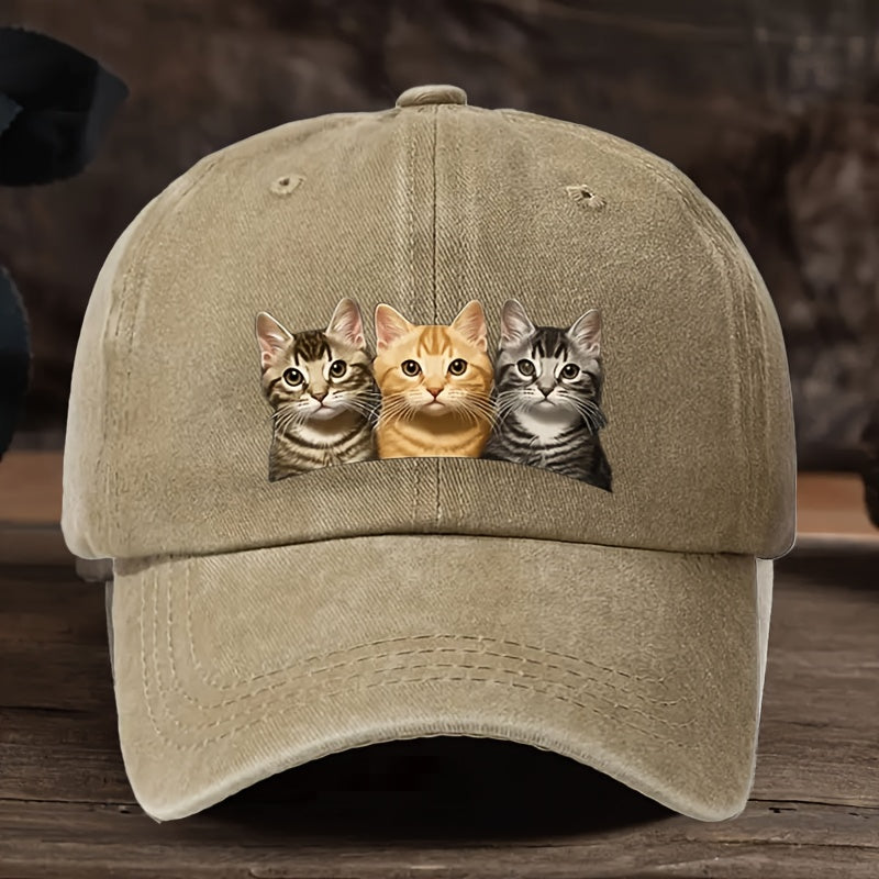Three Cat Print Baseball Cap - Adjustable, Machine Washable Dad Hat, Suitable for Outdoor Sports, Outdoor Sports Cap, Fashion Trucker Hat Available in Multiple Colors