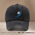 This Is a Baseball Cap with a Football Pattern Featuring Blue Swirling Lines. It's a Unisex, Adjustable-size Casual Hat Suitable for All Seasons. The Trendy, Lightweight Snapback Is Perfect for Outdoor Sports, Gatherings, Camping, and as a  Fashion