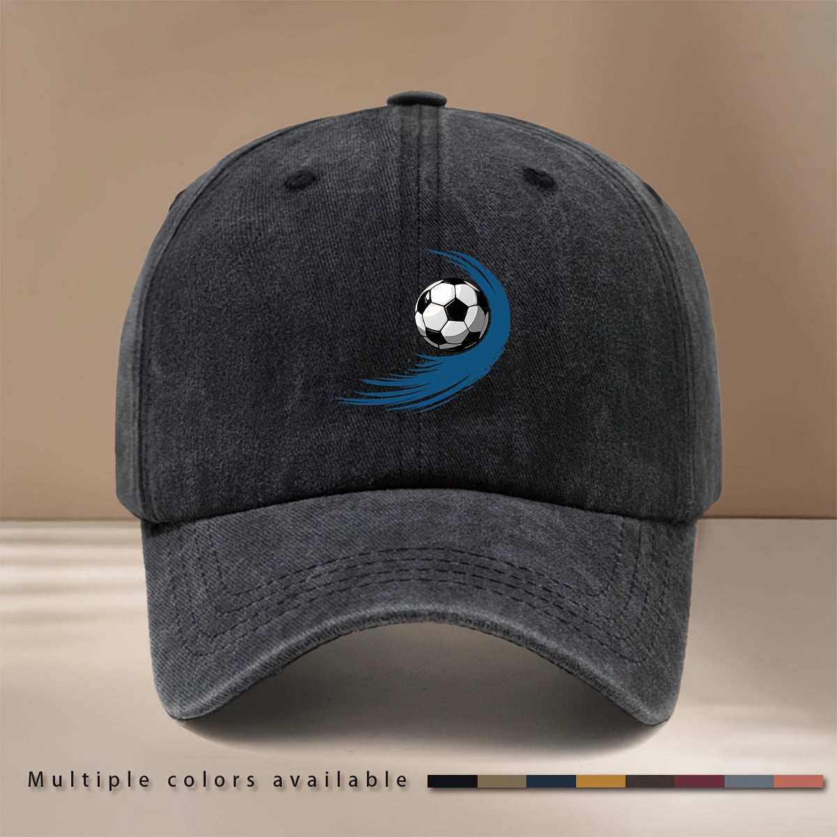 This Is a Baseball Cap with a Football Pattern Featuring Blue Swirling Lines. It's a Unisex, Adjustable-size Casual Hat Suitable for All Seasons. The Trendy, Lightweight Snapback Is Perfect for Outdoor Sports, Gatherings, Camping, and as a  Fashion