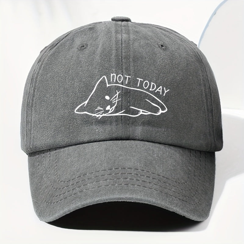 A Unisex Vintage Baseball Cap with Cat Print, Suitable for Outdoor. It Features Adjustable Size, Perfect for Daily Wear, All Seasons