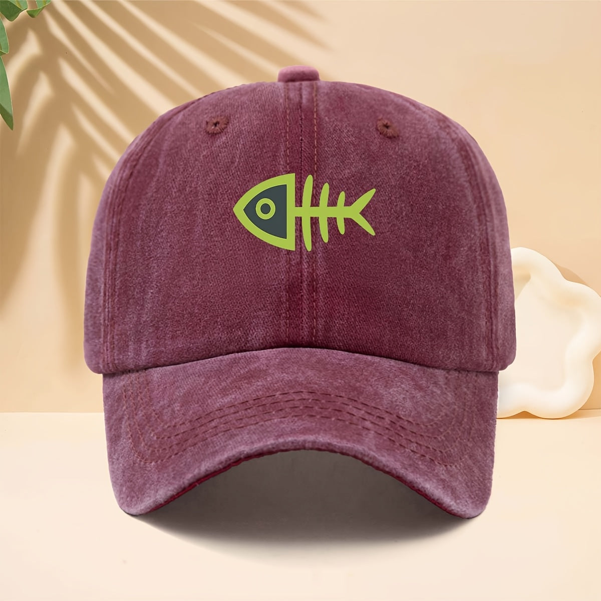 Men' & Women' Fluorescent Green Fishbone Print Trucker Hat - Adjustable Snapback Cap with Curved Brim, Soft Top Suitable for All- Outdoor, Travel, Parties, Casual Wear - Unisex Baseball Cap for Fishing Trips and Daily Use