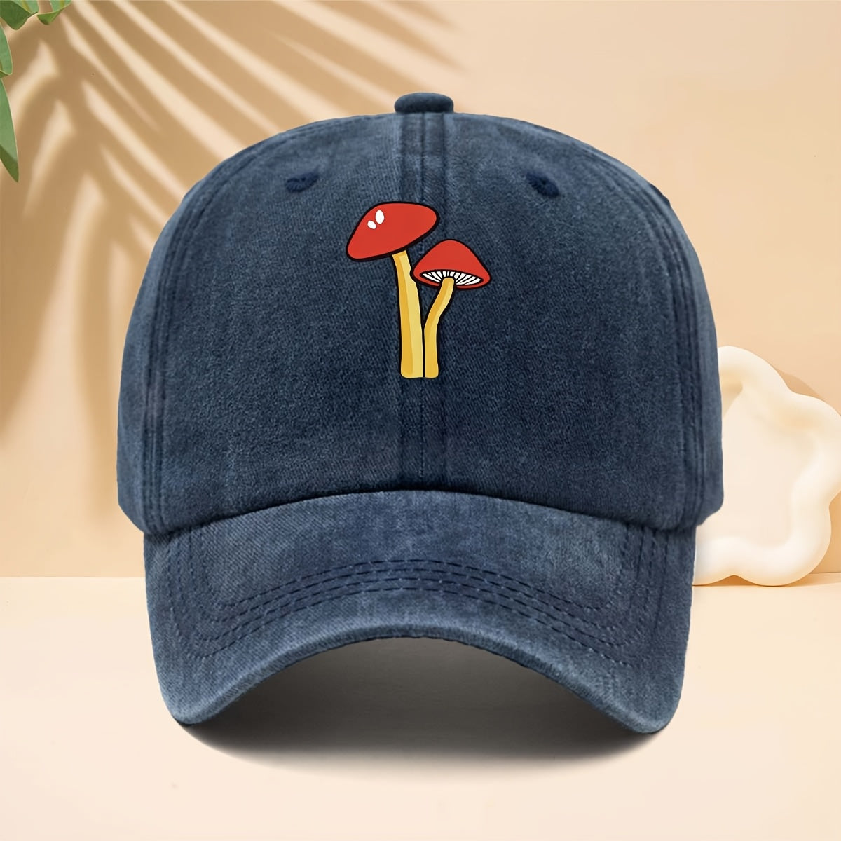 Baseball Cap with Red And White Cartoon Mushroom Print, American Forest Style Healing High Street Style Duckbill Cap Adjustable Size Unisex Casual Hat Versatile Neutral Style All-Season Curved Brim Hat for Walking, Gatherings, Shopping, Dates