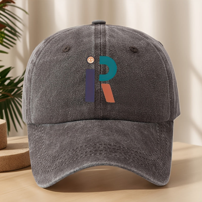 Vintage Washed Distressed Baseball Cap with R Letter Print & Duckbill Brim - Soft Breathable Sweat-Absorbent Suitable for Outdoor, Sports, Camping, Fishing, Streetwear - Curved Brim Hat for, Mountaineering, Hip-Hop Style