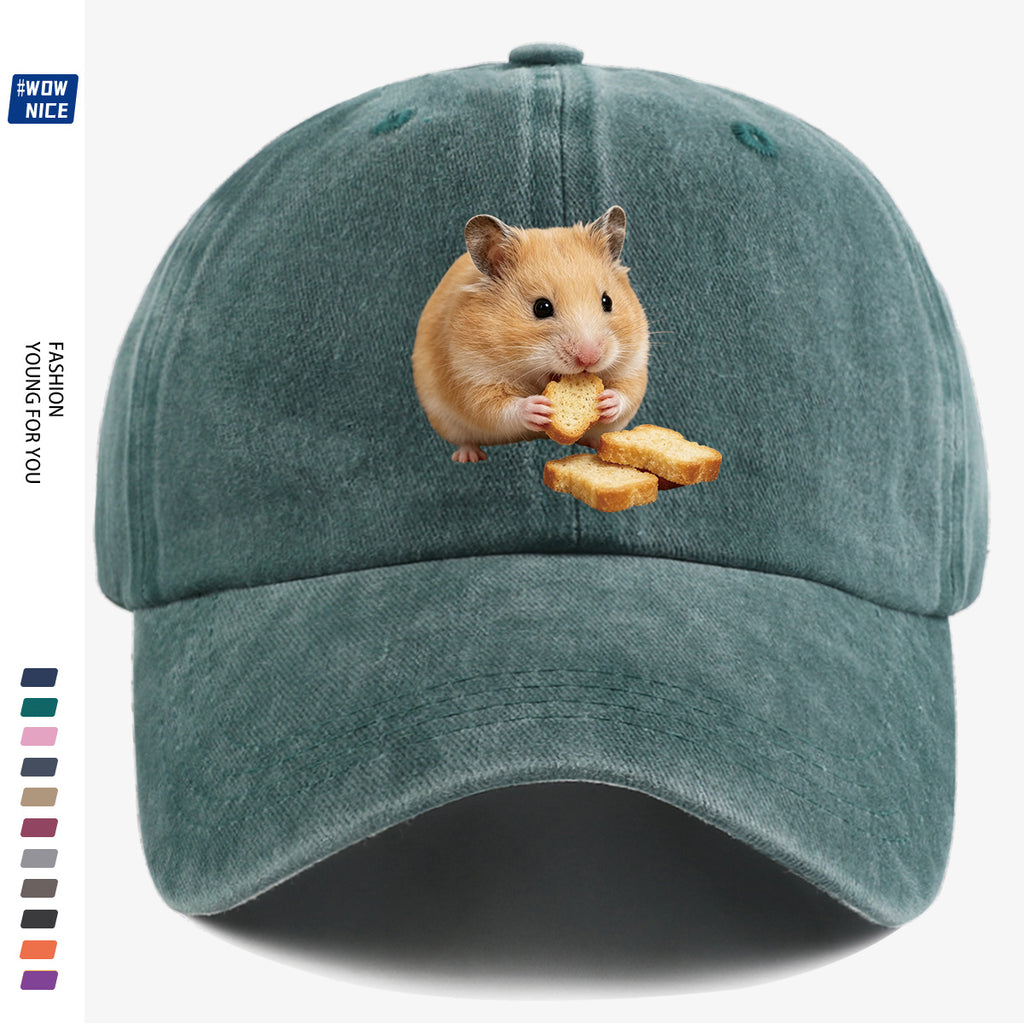 1pc Light Brown Hamster Holding Bread Slice Cute Printed Baseball Cap, Soft And Skin-Friendly Baseball Cap, Lively And Adorable Eye-Catching Men'S Women'S Baseball Cap, Adjustable Size, Casual Daily Hat, Commuting And Shopping Hat