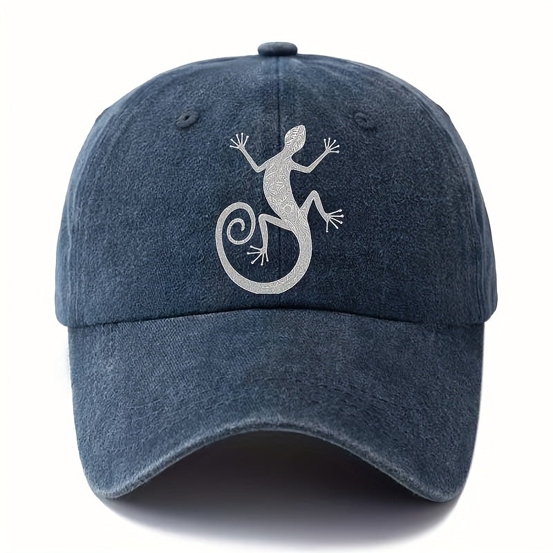 Men' & Women' Retro Washed Gecko Print Trucker Cap - Lightweight Curved Brim Baseball Hat with Gecko, Machine Washable Suitable for Outdoor Travel, Camping,, Casual Wear - Unisex for Adventures