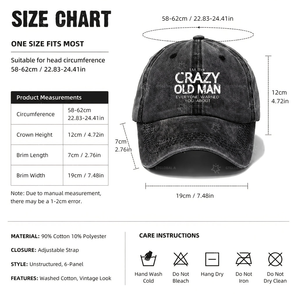 Casual Washed Cotton Printed Cap, Perfect for Home Use, Outings, Or As a Gift, an Ideal Choice for Holidays Such As New Year And Valentine'S Day, Fun Baseball Cap with Crazy Old Man Pattern, Men'S Style