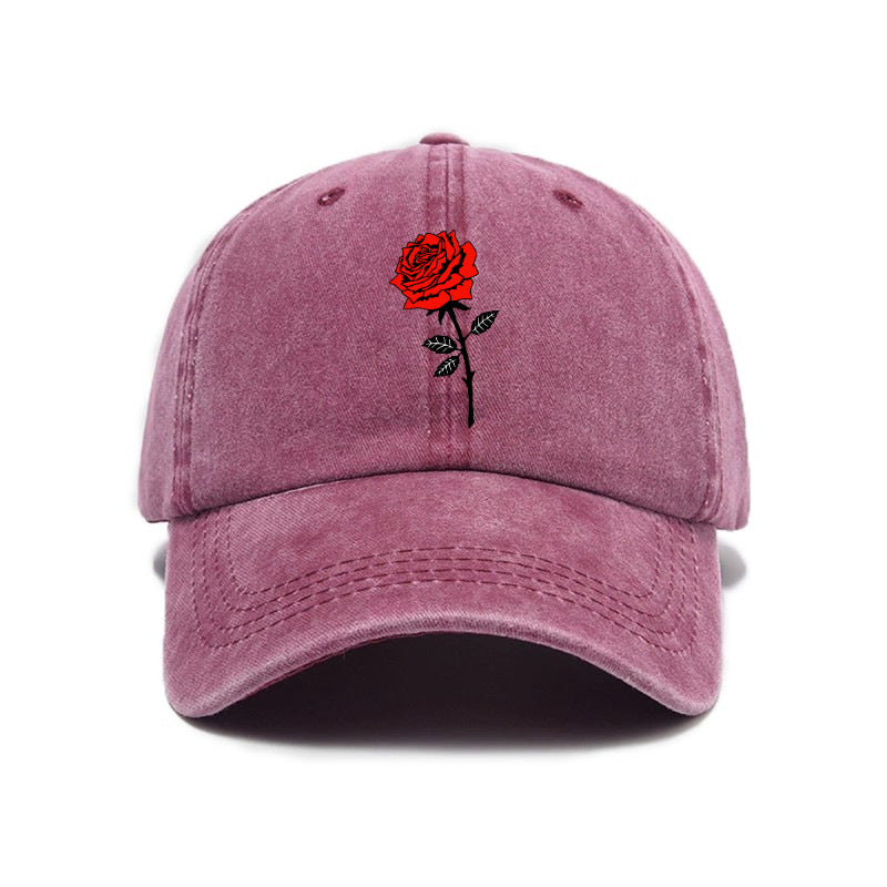 Washed Distressed Printed Baseball Cap Adult Easy Casual Style Rose Flower Print Washed Distressed Soft Top Vintage Baseball Cap Unisex All-Match Hat