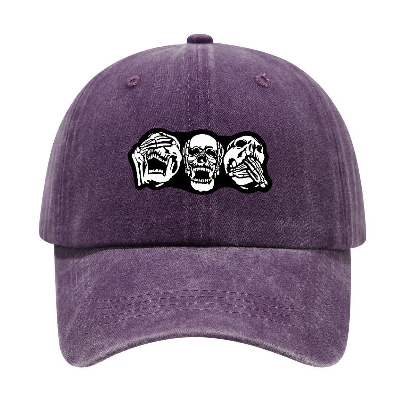 Fashion Easy Skull Print Washed Distressed Soft Top Sunshade Baseball Cap Unisex All-Match Baseball Cap
