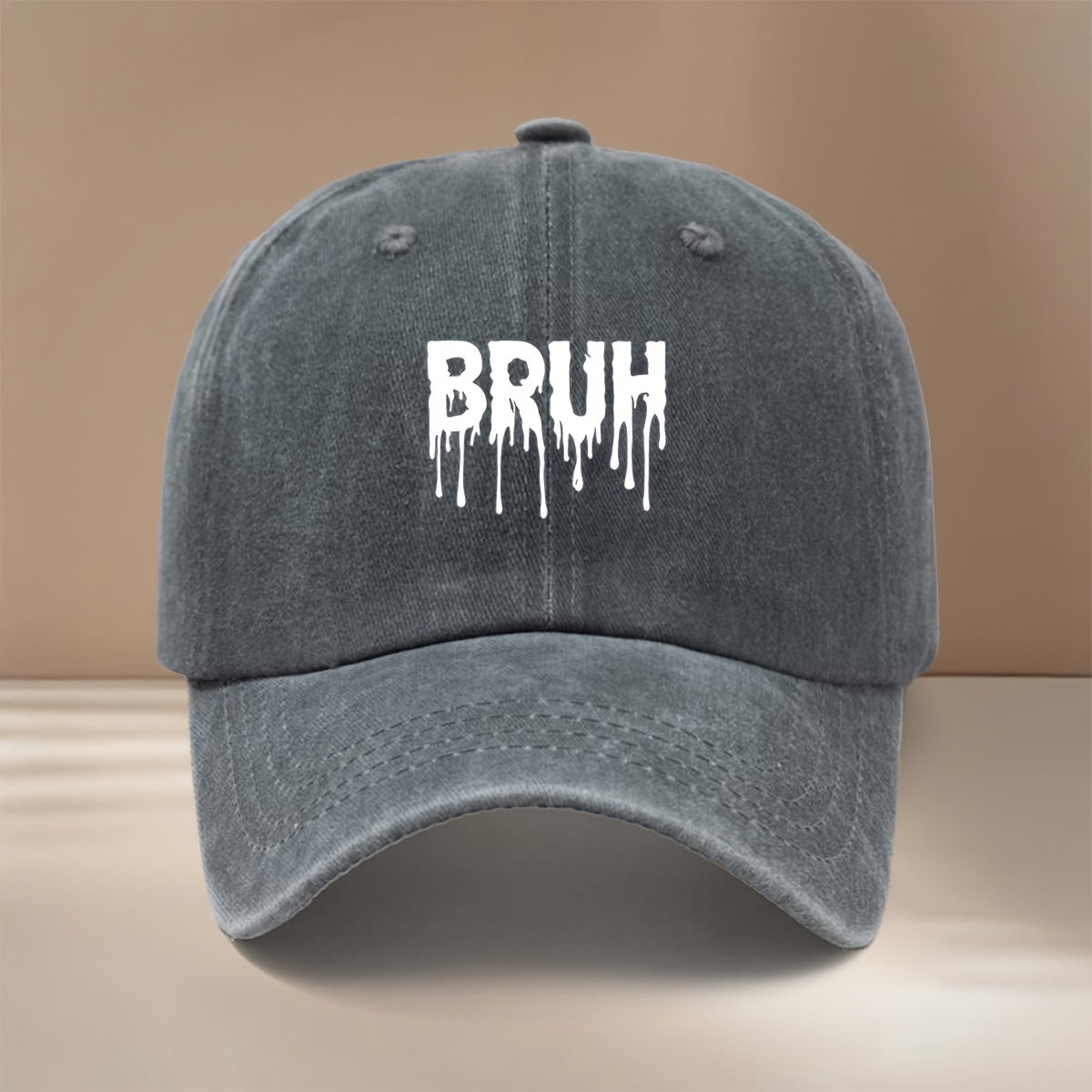 White "BRUH" Text Graphic Baseball Cap with Adjustable Size, Textured Hip-hop Style, Unisex Snapback Hat for Friends' Gatherings and Camping. Comfortable and Lightweight with a Curved Brim, This , Cool Six-panel Cap Features a Relaxed and Casual Fit.