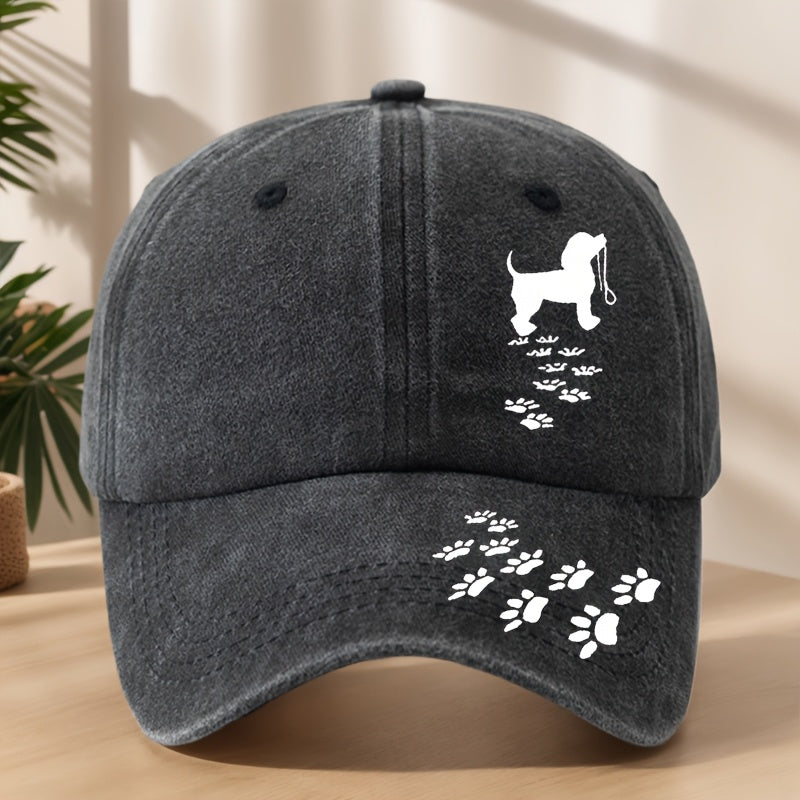 Vintage Washed Distressed Duckbill Baseball Cap with Dog Paw Print - Soft Breathable Sweat-Absorbent Suitable for Outdoor,, Camping, Fishing, Streetwear Hat - Classic Retro for Sports & Hip-Hop Style