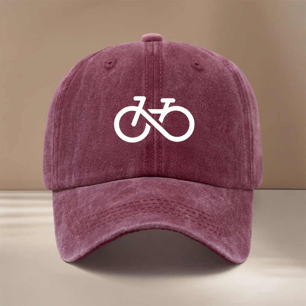 Baseball Cap with Stick-figure Bicycle Print, Suitable for Vacations, Travel, Gatherings, and Camping. Features a Curved Brim, Adjustable Size, and Textured Hip-hop Style. Comfortable and Lightweight, This Unisex Six-panel Cap Is Also a Casual