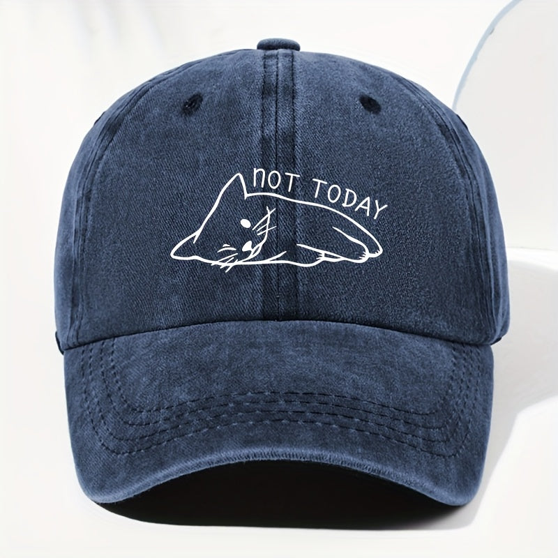 A Unisex Vintage Baseball Cap with Cat Print, Suitable for Outdoor. It Features Adjustable Size, Perfect for Daily Wear, All Seasons