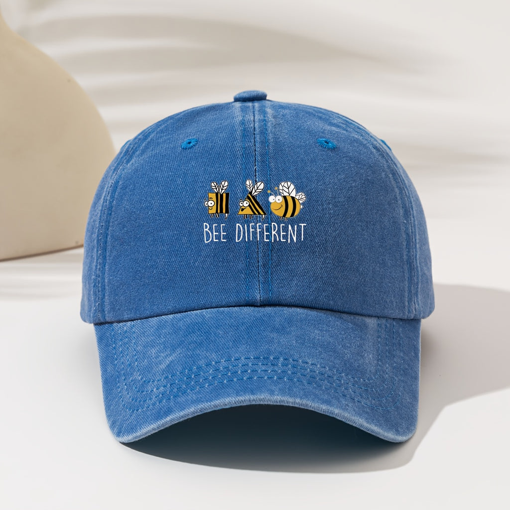 1pc Fashionable And Easy Washed Baseball Cap with "DIFFERENT Three Bees" Printed Pattern, a Must-Have Fashion Item for Both Men And Women, High Aesthetic Value, Suitable for All Seasons, Decorative Style